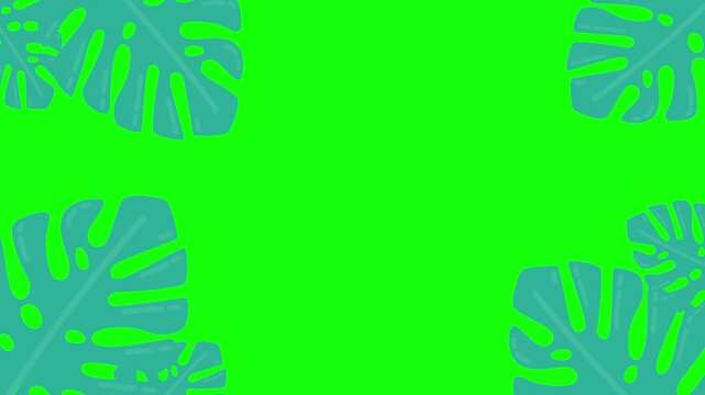Minimalist Motion Design With Blue Monstera Leaves On A Neon Green Background.