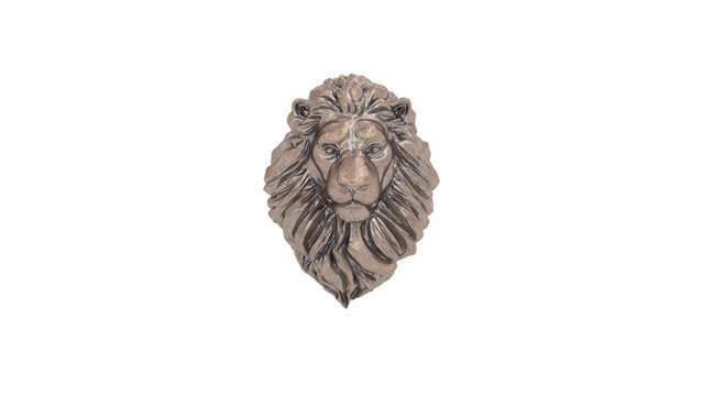Old Bronze Lion Bust Statue Aged Brass Detailed Mane Isolated Front View 3D Illustration