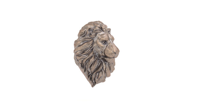 Old Bronze Lion Bust Statue Aged Brass Detailed Mane Isolated Quarter Right View 3D Illustration