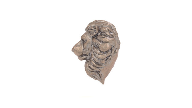 Old Bronze Lion Bust Statue Aged Brass Detailed Mane Isolated Left View 3D Illustration