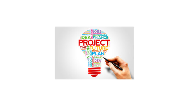 Project Management and Business Strategy Concept: Light Bulb Word Cloud with Planning Keywords