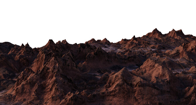 Red Rocky Mountain Landscape 3D Rendering Cutout of Rugged Desert Terrain Under Dramatic Light