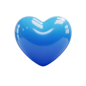 Glossy blue heart shape with reflections symbolizing love and affection.