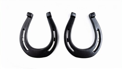 Fototapeta premium Two Black Horseshoes Isolated On White Background For Good Luck