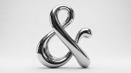 Naklejka premium A glossy, metallic ampersand symbol rendered in polished chrome, set against a clean, minimalist white background.