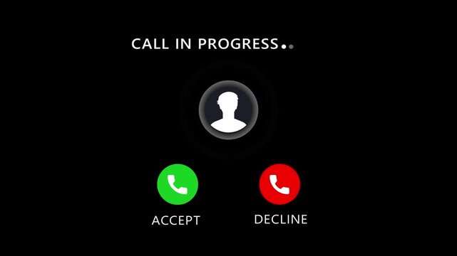 Incoming smartphone call interface screen with accept and decline buttons, digital communication concept