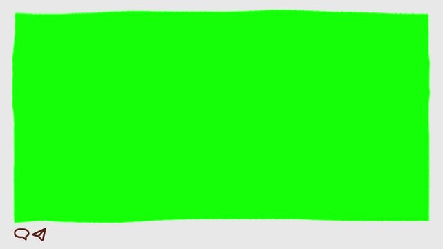 Green screen rectangle appears on a plain light gray surface.