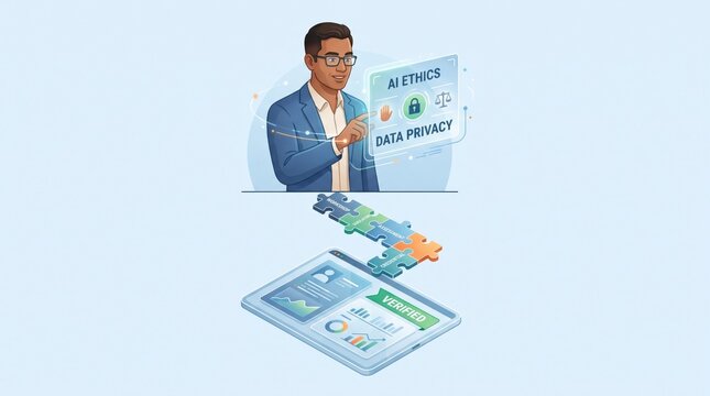 AI Ether Data Privacy Concept Man Tablet Digital Security Network Technology
