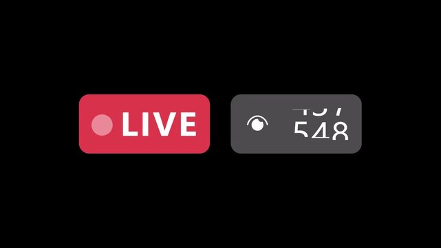 Live stream counter overlay with rising viewer count and red recording indicator for social media streaming ,social media template overlay. Transparent background