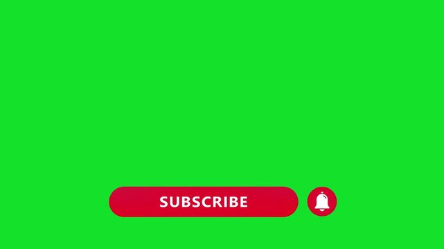 Animated subscribe button with notification bell click on green screen background, for you tube, channel growth