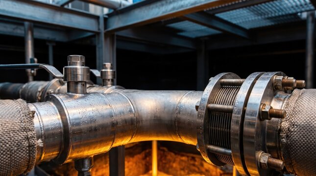 Industrial stainless steel piping system with flanged expansion joint