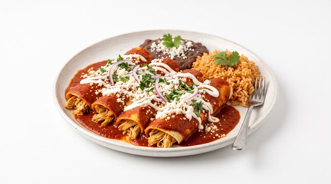 Delicious Chicken Enchiladas with Rice and Beans