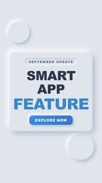 Vertical motion graphics animation of a neumorphic UI design banner for a smart app feature update