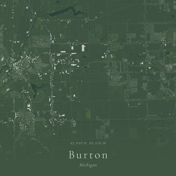Sage Green Map of Burton, United States | Modern Scandinavian Wall Art
