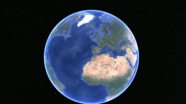 Video of rotating Earth in space.
Florida coast and Bahamas islands in ocean on 
planet Earth. Geographical map of world.
