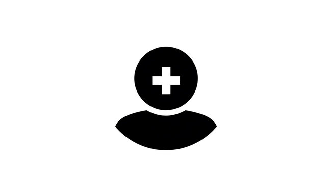 A simple black icon depicting a user profile with a white plus sign inside a circle above the head, symbolizing addition or new profile