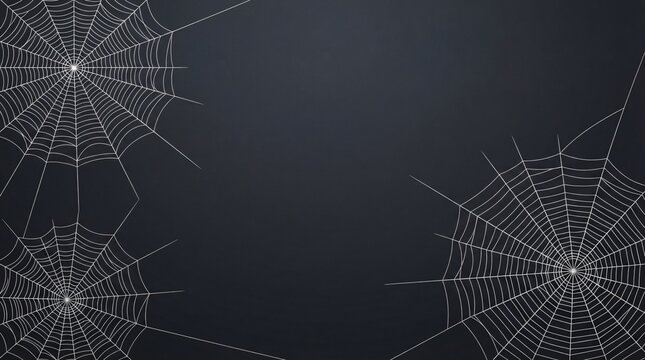Three intricately detailed white spiderwebs arranged against a plain dark gray background