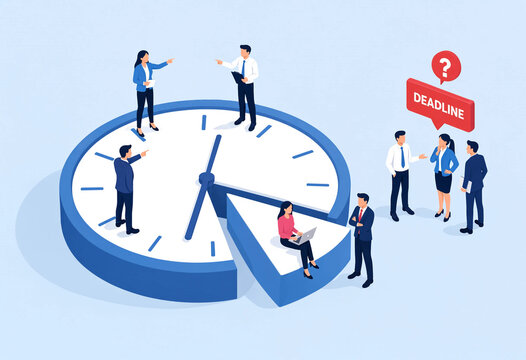 Business team managing time allocation and facing deadline pressure