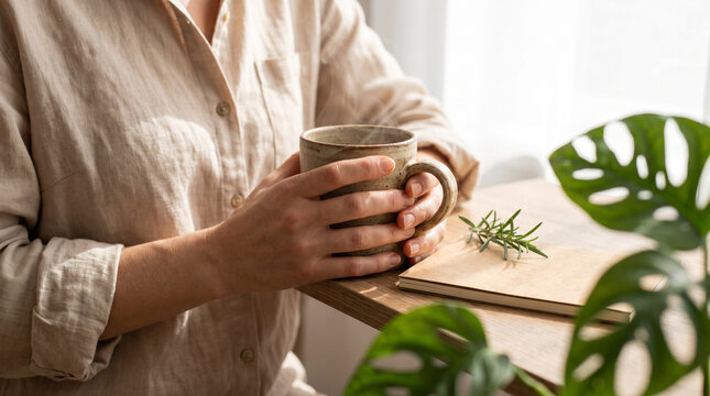 Relaxed Hands Around Steaming Herbal Tea