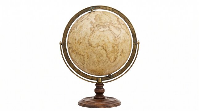 Antique Globe on Wooden Stand with Brass Meridian Ring