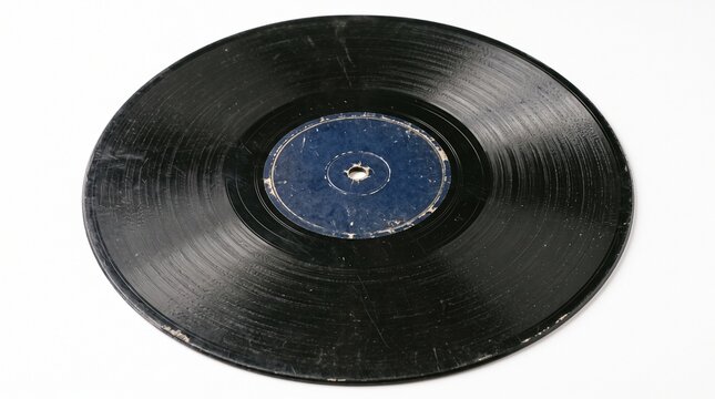 Vintage Vinyl Record Close Up With Scratches And Blue Label