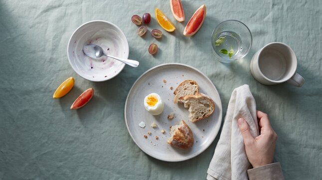 Quiet end of suhoor with simple leftovers and herbal tea