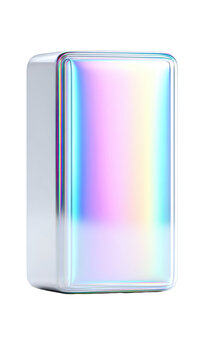 Iridescent holographic glass block with rounded edges and soft rainbow gradient reflection