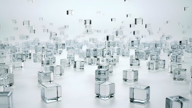 Transparent glass cubes in a repeating pattern 3d rendering scene