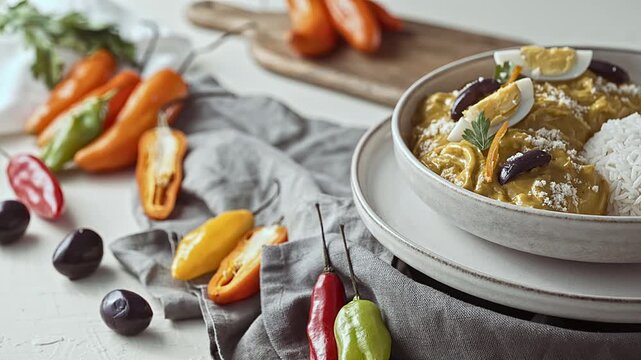 Authentic Peruvian Aj&iacute; de Gallina with Rice and Fresh Amarillo Peppers
