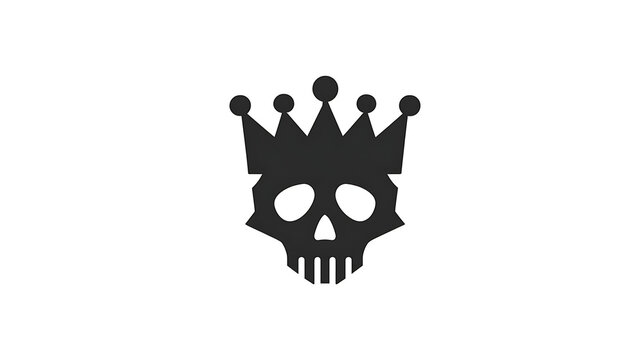 A stylized skull wearing a crown, symbolizing mortality and power, rendered in a minimalist black and white graphic