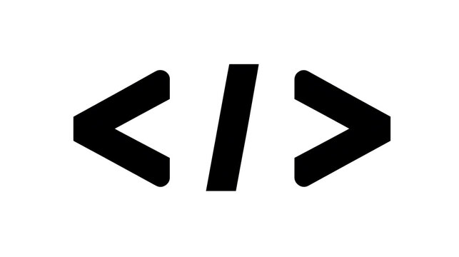 A minimalist graphic representing code. The symbols '<', '/', and '>' are prominently displayed, symbolizing programming or web development
