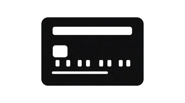 A black and white icon representing a credit card. The card has a chip and magnetic stripe detailing
