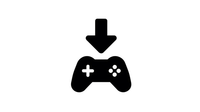 A game controller with a download arrow pointing down, indicating game installation