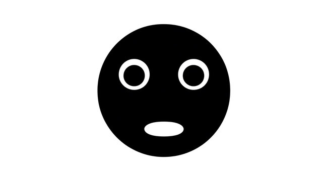 A simple black circle with two white circles for eyes and a small white oval for a mouth, resembling a surprised or shocked emoticon