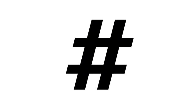 A black hashtag symbol on a white background