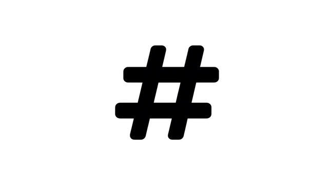 A simple black hashtag symbol on a white background