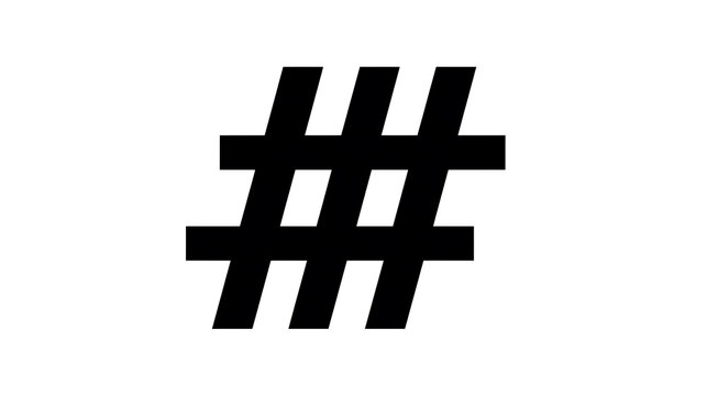 A simple black hashtag symbol on a white background