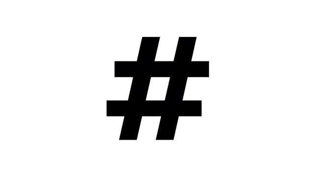 A simple black hashtag symbol on a white background