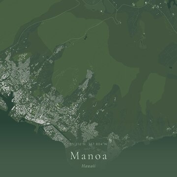 Sage Green Map of Manoa, United States | Modern Scandinavian Wall Art