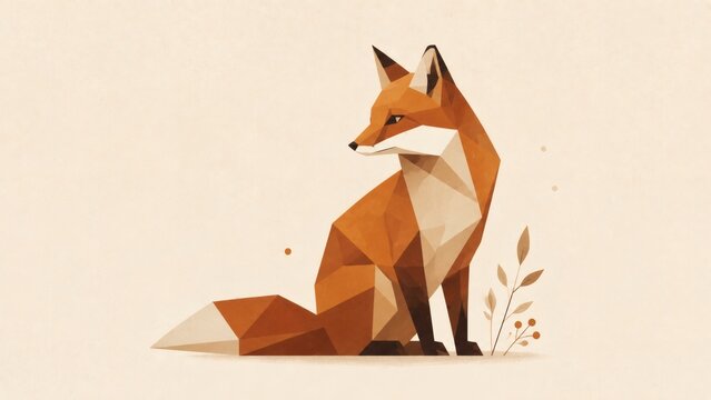 Minimal vector illustration of a fox created from polygon geometric shapes with warm earth colors, subtle texture, and modern editorial design. Created with Generative AI.