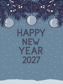 Happy New Year 2027 Greeting Card with Fir Branches