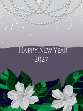 Elegant Happy New Year 2027 Floral Greeting Card Illustration