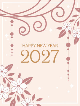 Elegant Happy New Year 2027 Floral Greeting Card Design