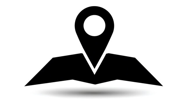 A black map pointer icon is placed on a paper map with a shadow below it. This is a graphic representation of a location