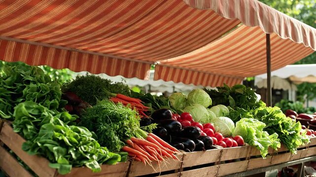 Fresh organic vegetables displayed in wooden crates at farmers market produce food farmer crate nutrition