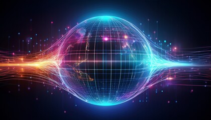Naklejka premium abstract neon flow n global connection and computing