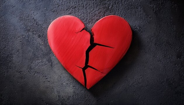 cracked red heart on dark concrete wall heartbreak concept
