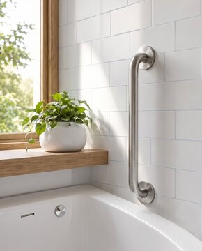 Bathroom Grab Bar Installed Next to Bathtub