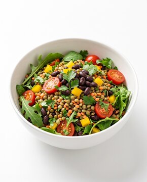 Healthy Lentil Salad with Fresh Vegetables in Bowl