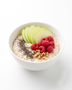 Creamy Oatmeal with Apple, Raspberries and Walnuts